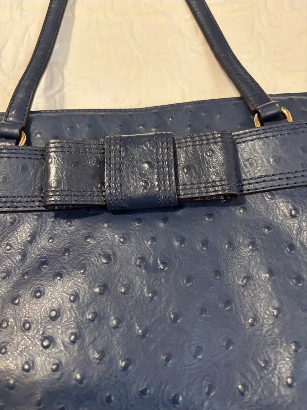 kate spade Navy-Ostrich Leather Shoulder Tote